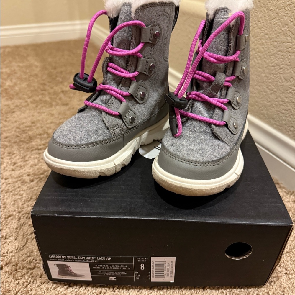 Sorel Kids' Explorer Lace WP Boots - Gray and Pink